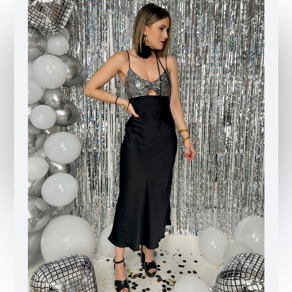 NWT Zara Sequin Satin Dress - Picture 3 of 7